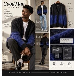 Good Man Brand XL Mohair Wool Colorblock Cardigan Sweater Blue Black Fuzzy